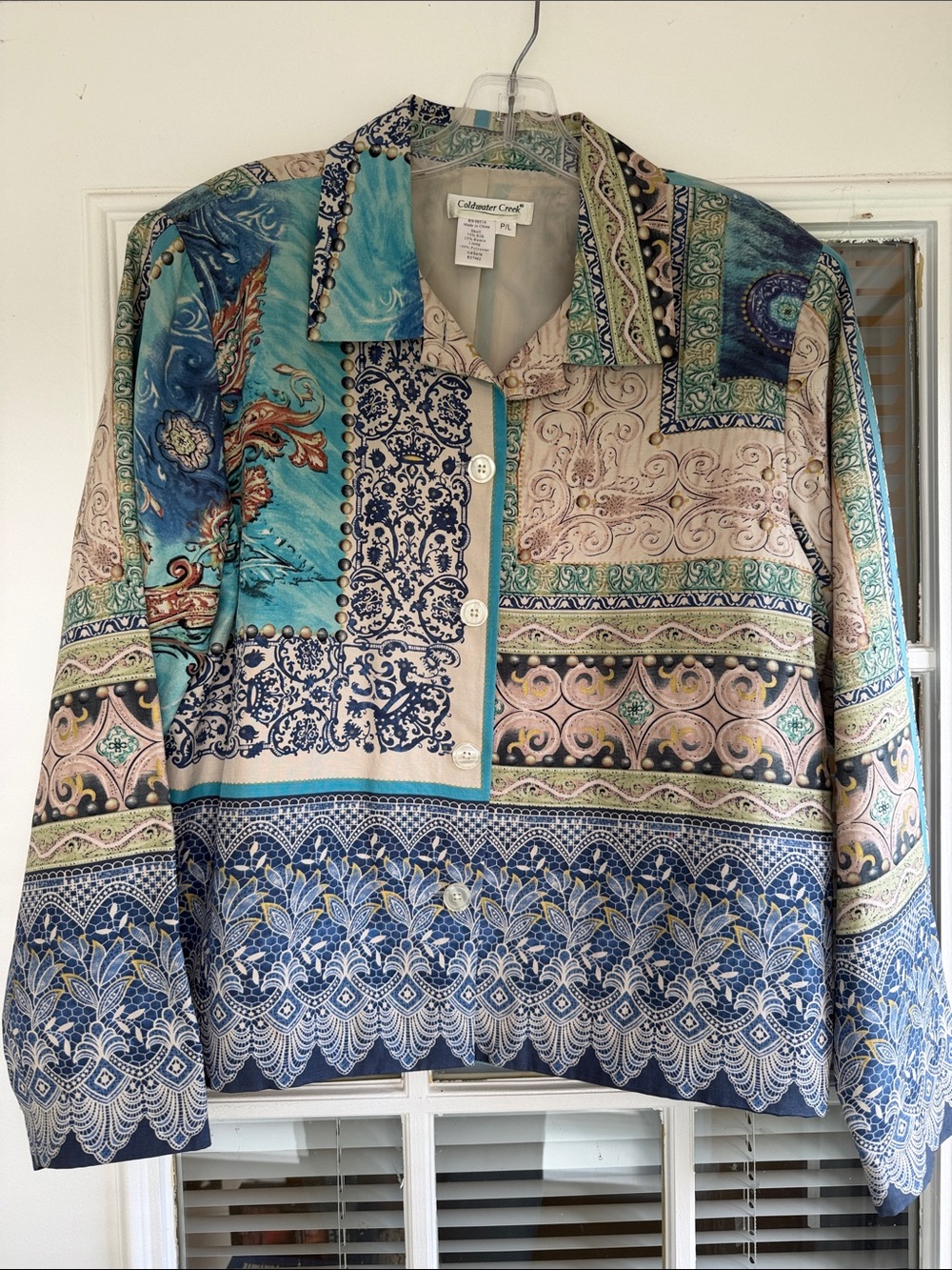 Coldwater Creek silk blend print blazer - size petite Large
